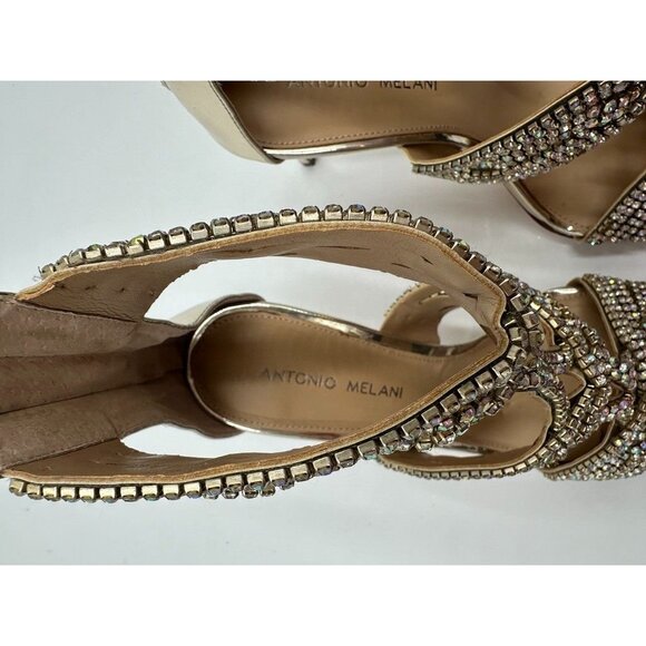 Antonio Melani Shoes Size 9 Gold Bling Leather Holiday Dress Up Rhinestone - Picture 6 of 12